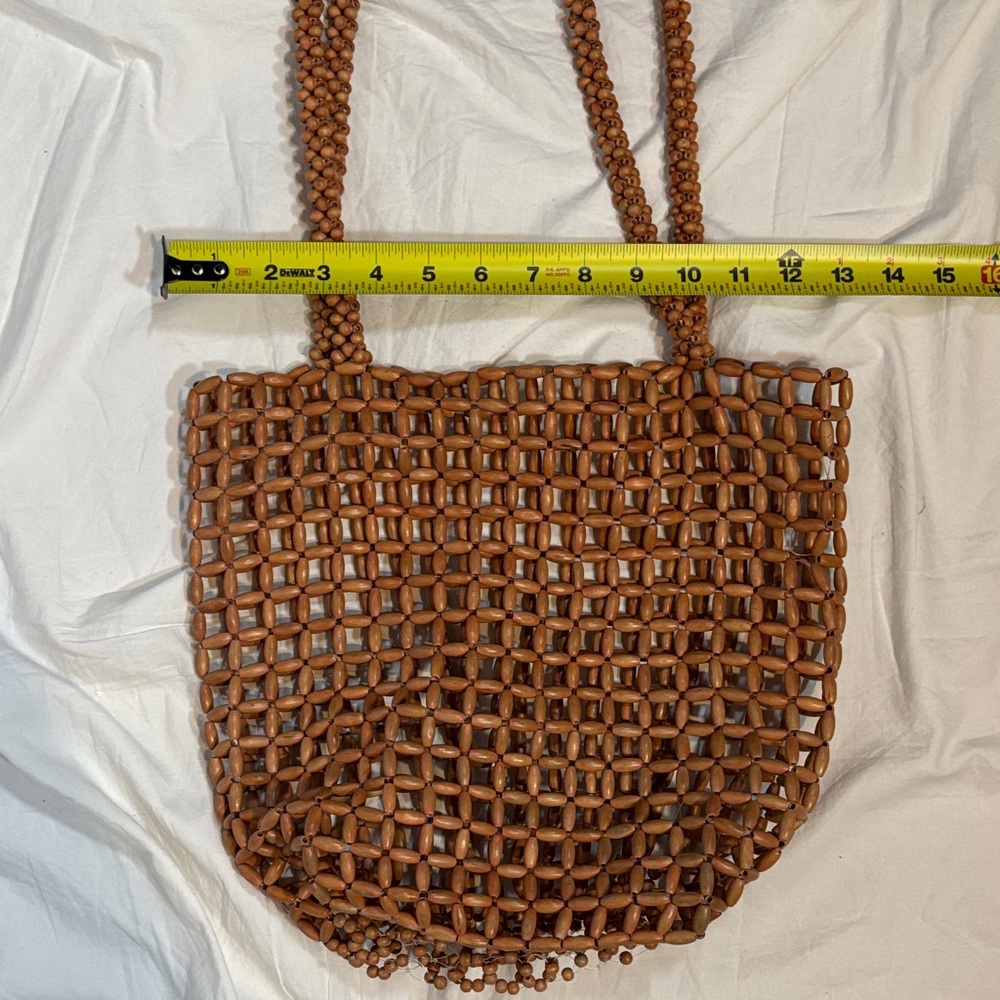 Woven Beaded Brown Tote Bag - Casual Women’s Shoulder Bag - Picture 3 of 5
